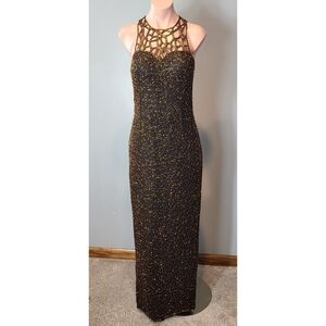 Vintage‎ Prom Dress Silk SCALA Gilded Gold Beaded Formal Dress Size Medium